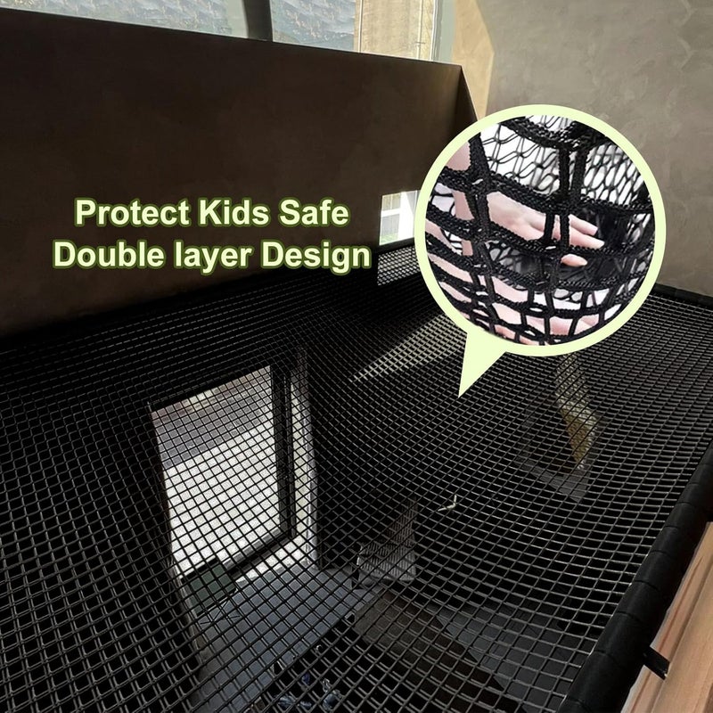 nets Tribe Kids Climbing Cargo Net, 6.5 * 9.8 ft Playground Safety Net, Polyester Double Layers Net Bridge for Inside, Outside, Backyard,Tree House, Obstacle Training, Monkey Bar, Black (6.5 * 9.8) - Image 4